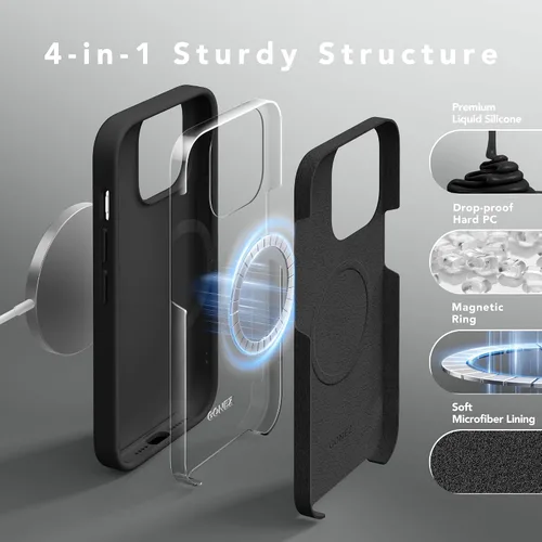 Vista 4 de GONEZ Funda de silicona para iPhone 14 Pro Max, compatible con MagSafe, con protector de pantalla + protector de lente de cámara, silicona líquida a