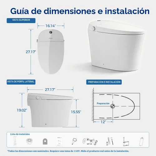 Vista 9 de EPLO Inodoro inteligente, bidé de una pieza para baños, inodoro moderno alargado con agua caliente, doble descarga automática, operación con sensor