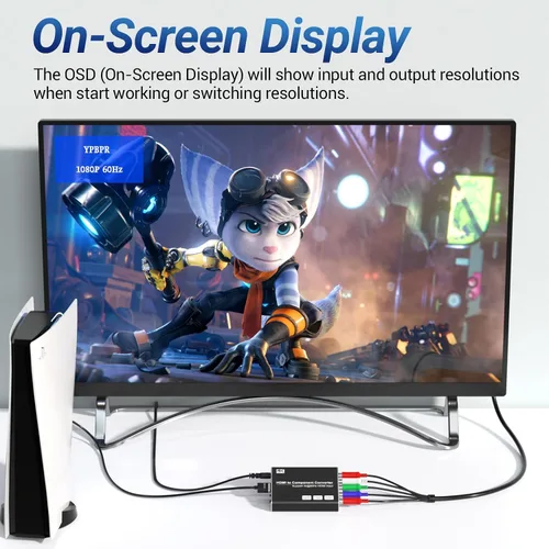 Vista 6 de Convertidor HDMI a componentes 4K con función de escalado, convertidor HDMI a YPbPr compatible con entrada de 4K/60Hz, compatible con salida