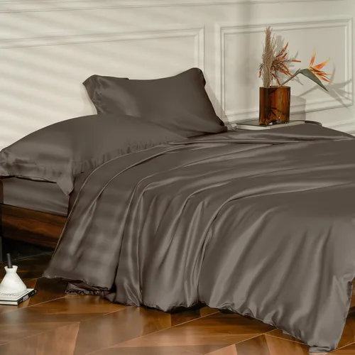 Vista 12 de THXSILK Juego de funda de edredón de seda de 25 momme, 4 piezas (1 funda de edredón + 1 sábana bajera + 2 fundas de almohada), juego de ropa de cama