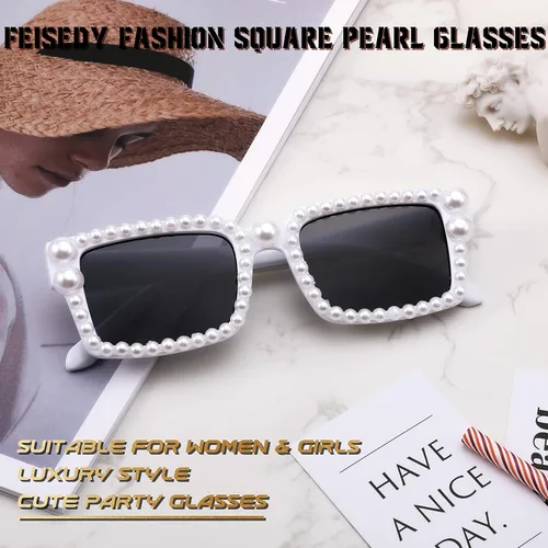 Vista 4 de FEISEDY Gafas de sol de perlas de moda para mujer lindas gafas de sol cuadradas de colores caramelo gafas de sol para fiesta B2327