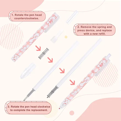 Vista 7 de 12 bolígrafos de gel kawaii para niña, tinta negra de 0.020 in, bolígrafos Kawaii retráctiles finos, suministros escolares para niños, suministros