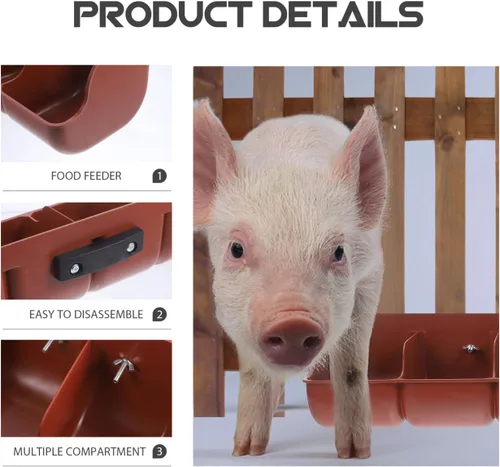Vista 5 de DOITOOL Comedero de cabra para granos, alimentador de valla de plástico para cerdos, canal de alimentación de montaje de 4 compartimentos