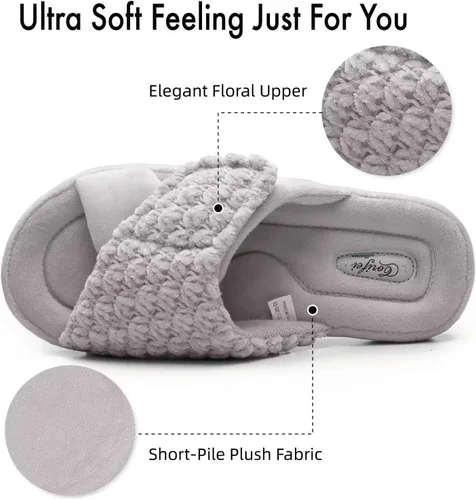 Vista 6 de Zapatillas ortopédicas ajustables con soporte de arco para mujer con espuma viscoelástica para fascitis plantar, zapatillas de casa para mujer