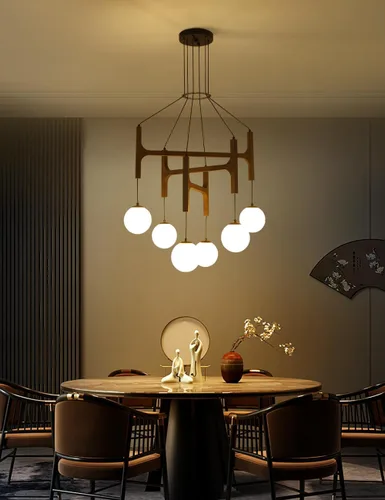 Vista 2 de Gran lámpara de araña de granja de madera negra, accesorios de iluminación rústicos de 6 luces para comedor sobre mesa colgante, lámpara de araña