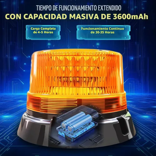 Vista 6 de Paquete de 1 luz estroboscópica ámbar, LED recargable, base magnética Wireless 3600mAh with suction cup mount. Emergency safety warning light for