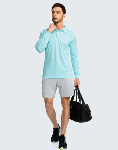 Vista 6 de Camisa polo de manga larga para hombre, ligera, protección solar UPF 50+, camisas frescas para hombre, trabajo, pesca al aire libre