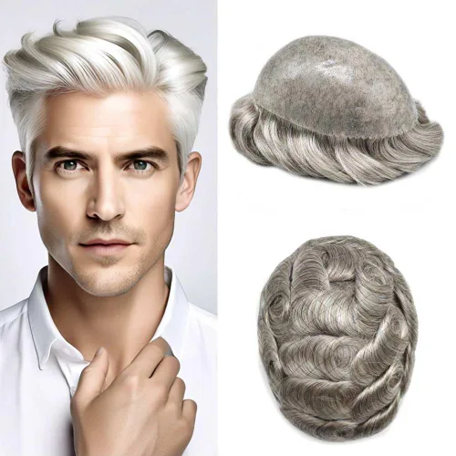Vista 46 de Mens Toupee Hair System para hombres Piezas de pelo Sistema de reemplazo Poly Skin Toupee para hombres Protesis Capilar Para Hombre 6X8#1 Jet Black