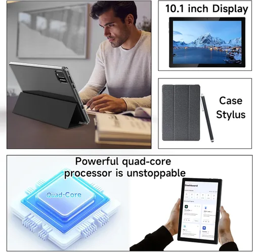 Vista 3 de NOVOJOY Tableta Android de 10 pulgadas con estuche y lápiz capacitivo con puerto USB Android 15 Tablet 2.0GHZ 2MP+8MP Cámara dual 6000mAh 12GB RAM