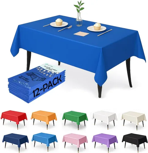 Vista 11 de Paquete de 12 manteles de plástico negro – Cubiertas de mesa desechables de 54 x 108 pulgadas para mesas rectangulares, resistentes y resistentes al