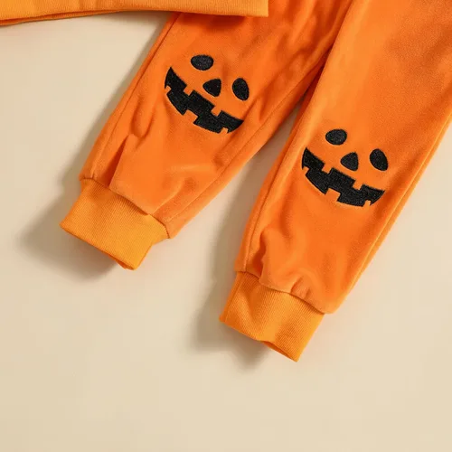 Vista 5 de Conjunto de 2 piezas de sudadera de calabaza de manga larga para bebé niño y niña, ropa de otoño e invierno