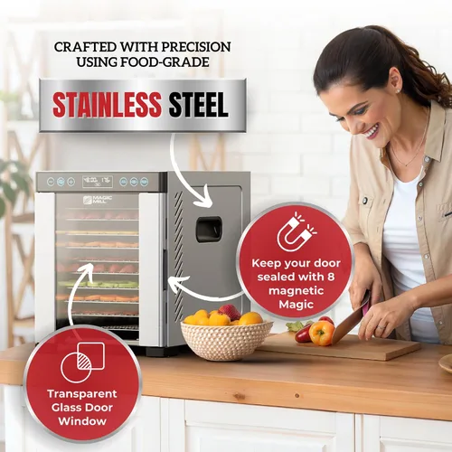 Vista 4 de Magic Mill Máquina deshidratadora profesional de alimentos 10 bandejas de acero inoxidable Secadora para cecina, golosinas para perros, hierbas