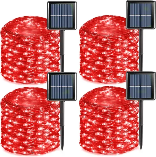 Vista 9 de QITONG - 4 paquetes de luces solares de Navidad blancas, cada una de 33 pies, 100 LED, luces de hadas impermeables para exteriores, 8 modos, luces