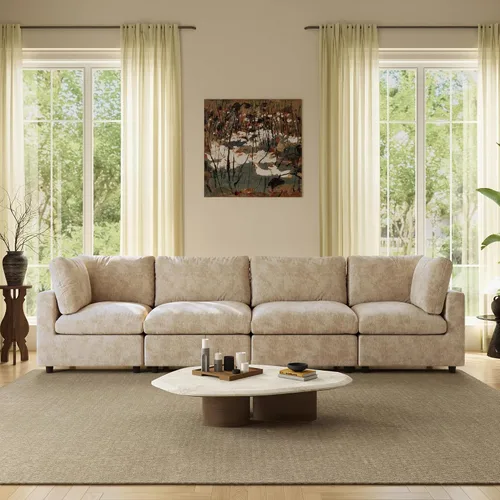Vista 32 de Sofá modular de nube seccional, moderno sofá en forma de L con otomana, 100 pulgadas, 3 plazas de felpilla para asiento profundo para sala de estar