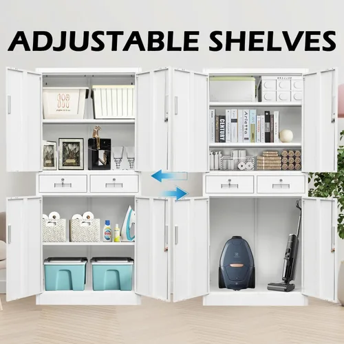 Vista 68 de BESFUR Armarios de almacenamiento de metal con estantes y puertas, armario de almacenamiento con cerradura de 36" de altura para oficina en casa