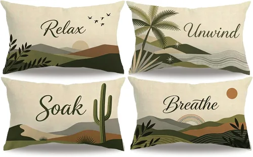 Vista 10 de Juego de 4 fundas de almohada de playa de verano con estrellas de mar y océano azul, rectangular, fundas de cojín de cintura con temática náutica