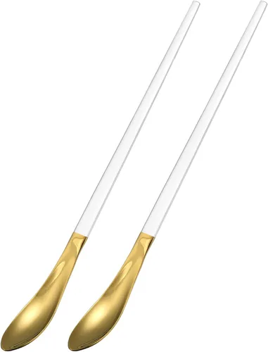 Vista 8 de uxcell Juego de 2 cucharas de mango largo, cucharas de acero inoxidable de 10 pulgadas, cucharas de café para mezclar, bebidas, café (azul dorado)
