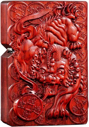 Vista 46 de Caja de carcasa de madera natural Huanghuali tallada en palisandro para módulo Zippo (oración budista)