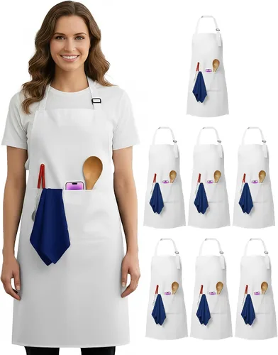 Vista 9 de Xeoxarel Delantal de chef para hombres y mujeres, 31 x 27 pulgadas, grande con lazos de cintura de 36 pulgadas, 2 bolsillos, delantales de cocina