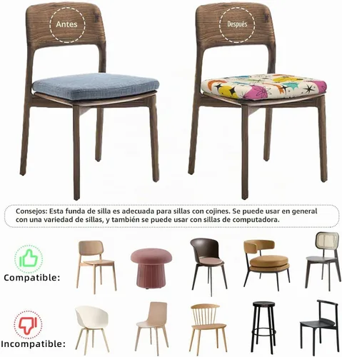 Vista 4 de Juego de 4 fundas de asiento para sillas de comedor, fundas de asiento elásticas modernas de mediados de siglo de los años 50, fundas de cojín
