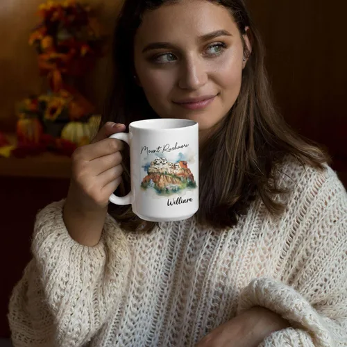 Vista 4 de Tazas de viaje con nombre personalizado Mount Rushmore National Memorial, tazas de viaje de cerámica personalizadas con diseño de lugar famoso