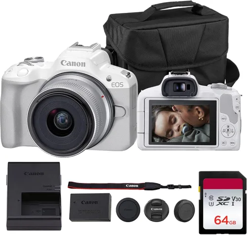 Vista 8 de Cámara Canon EOS R50 sin espejo con lentes RF-S de 18-45mm y 55-210mm Sensor APS-C de 24.2MP, Dual Pixel CMOS AF, video 4K Kit de cámara híbrida