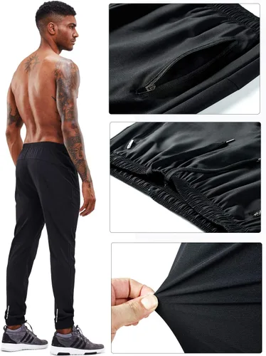 Vista 4 de Pantalones deportivos para hombre, pantalones deportivos para entrenamiento, gimnasio, correr, entrenamiento con bolsillos con cremallera