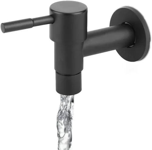 Vista 4 de Fdit Grifo frío de acero inoxidable de 2 pulgadas, color negro, para piscina, grifo de agua, grifo de lavadora, grifo montado en la pared