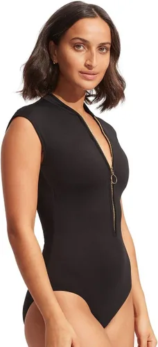 Vista 4 de Seafolly Traje de baño de una pieza con cremallera frontal y manga casquillo