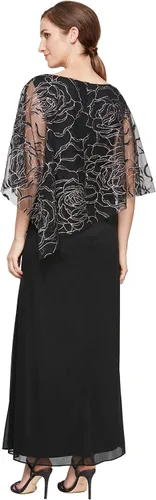 Vista 2 de S.L. Fashions Women's Long Floral Shimmer Overlay Cape Dress