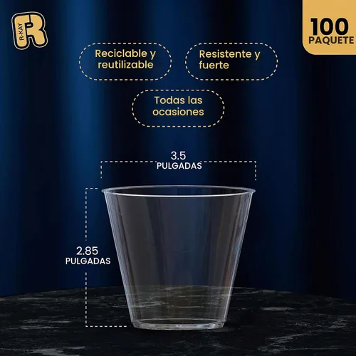 Vista 5 de R-kay Vasos de plástico transparente de 9 onzas para fiestas, paquete de 100 vasos transparentes, vasos desechables resistentes, copas de vino