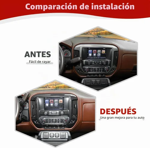 Vista 2 de RT-TCZ para Panel de Tablero de Silverado Cubierta de Embellecedor de Moldura de Fibra de Carbono para GMC Sierra Chevy Silverado 2014-2017 Negro