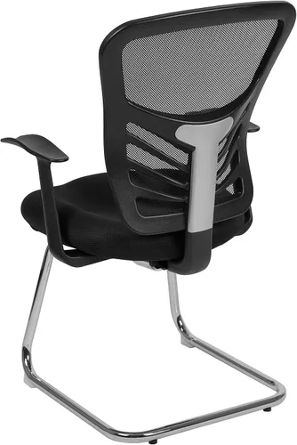 Vista 5 de Flash Furniture Silla de recepción lateral de malla negra con base de trineo cromada