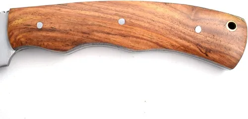 Vista 4 de Cuchillo de caza de espiga completa con mango de madera de acero de alto carbono con funda