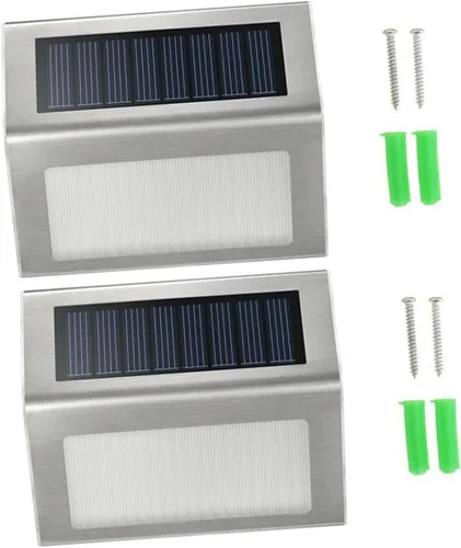 Vista 9 de jojofuny 2 lámparas de pared alimentadas por energía solar, 2 luces LED para exteriores, impermeables, para escaleras, patio, porche, jardín
