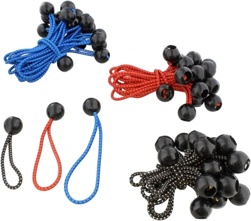 Vista 6 de ABN Cuerdas elásticas con bolas – Paquete de 60 cuerdas elásticas de bolas negras, rojas y azules de varios tamaños – Correas elásticas de bola