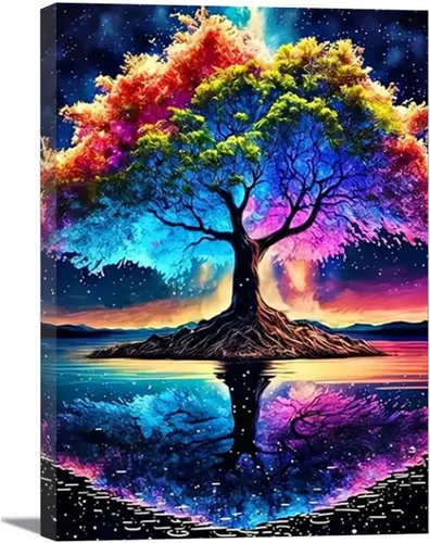 Vista 34 de VOCBAN Nature Tree of Life Abstract Pictures Canvas Painting Large Modern Canvas Wall Art Colorful Trees Living Room Wall Decor Plant Prints(black