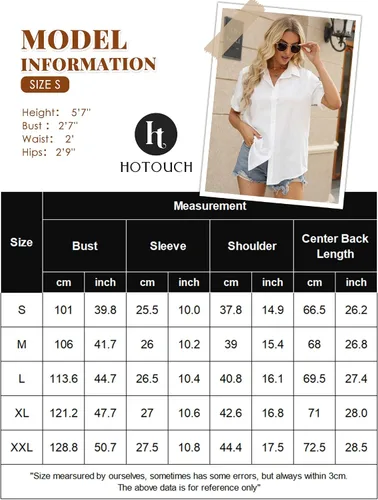 Vista 6 de HOTOUCH Camisa con botones para mujer, de algodón, de manga corta, cuello en V, con botones, para verano y playa
