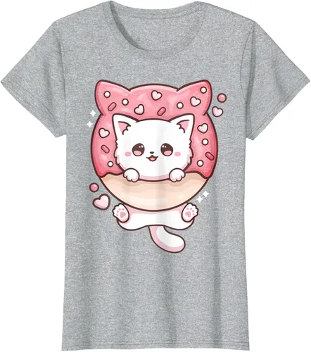 Vista 25 de Camiseta Kawaii Cat Donut Anime Lover Otaku, Negro