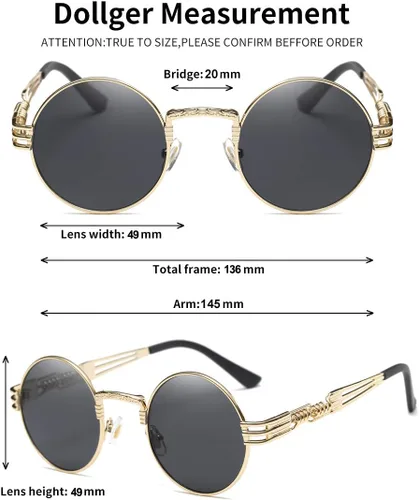 Vista 6 de Dollger Gafas de sol redondas Steampunk con marco de metal