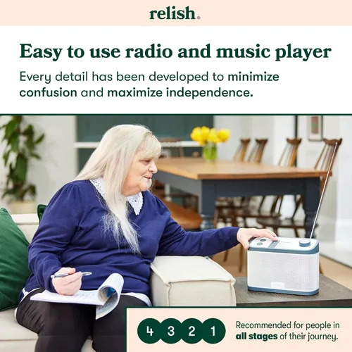 Vista 2 de Relish - Radio FM portátil simple y reproductor de música MP3 para personas mayores, ancianos o con discapacidad visual - Botones grandes, diseño