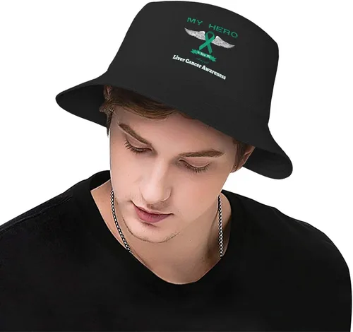 Vista 6 de My Hero is Now My Angel Liver Cancer Awareness Bucket Hats Double-Woven for WomenMen Adult Fisherman's Hat Sun Cap Packable Outdoor Fisherman Hat