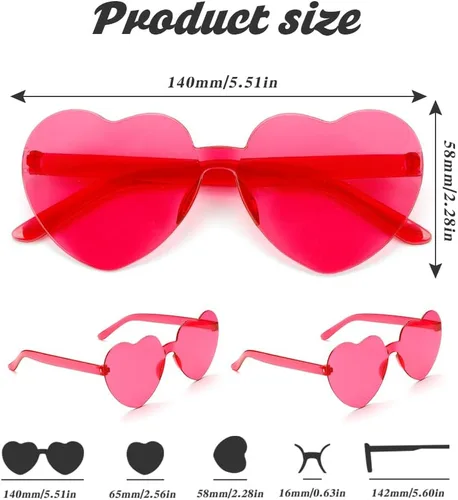 Vista 2 de Hoosmoon Lentes de sol con forma de corazón para mujer, 2 pares de lentes de sol para mujer, regalos de despedida de soltera, Rosado Rojo