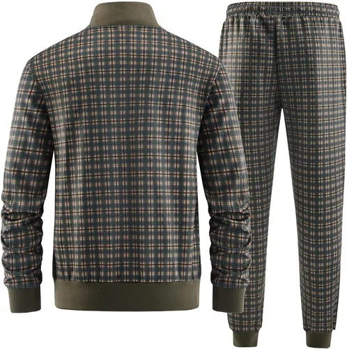 Vista 2 de ANOTWENER Trajes deportivos de 2 piezas para hombre, cuello alto, manga larga con bolsillos laterales dobles, chaqueta y pantalones deportivos