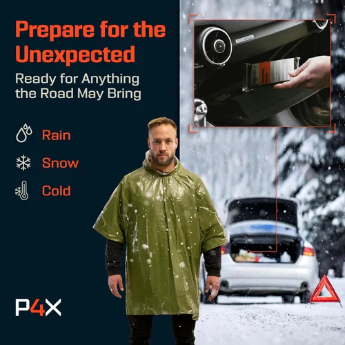 Vista 6 de PREPARED4X Poncho de emergencia Mylar – Poncho de lluvia de supervivencia con capucha – Ligero, compacto, reutilizable, manta de emergencia Poncho