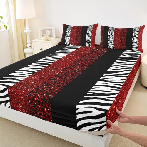Vista 12 de Sábana bajera ajustable para niños, tamaño individual, diseño de cebra y leopardo con purpurina, decoración de habitación para niñas y mujeres, A1