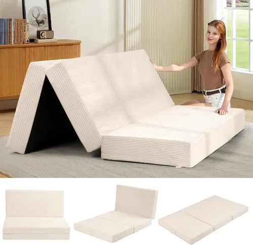 Vista 13 de Colchón de tres pliegues de 6 pulgadas, tamaño individual, sofá cama plegable con funda extraíble lavable, colchón plegable de espuma de alta Beige