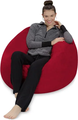 Vista 3 de Sofa Sack - Sillón puff: Puff de espuma viscoelástica de 3 pies, sofá mediano con funda de microfibra suave, color rojo cereza.