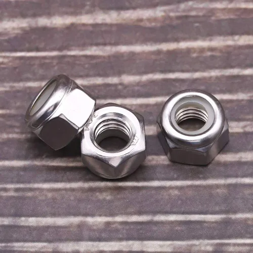 Vista 3 de Tuercas de bloqueo hexagonales con inserto de nailon 1/2-13, tuercas de seguridad inoxidables, accionamiento hexagonal, acabado brillante, acero
