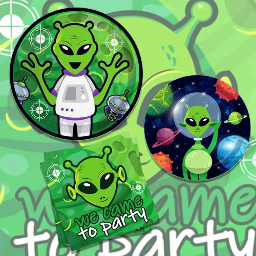 Vista 3 de Platos de Papel de Cumpleaños de Alienígena Servilletas Pequeño Alienígena Juego de Vajilla Desechable Baby Shower Suministros de Fiesta Papel Tema